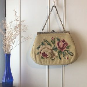 Vintage cross-stitch floral handbag